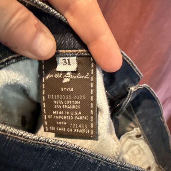 7 For All Mankind Dojo Jeans Womens 31 Dark Wash Trouser Flare 7 Pocket Made USA - Picture 7 of 8